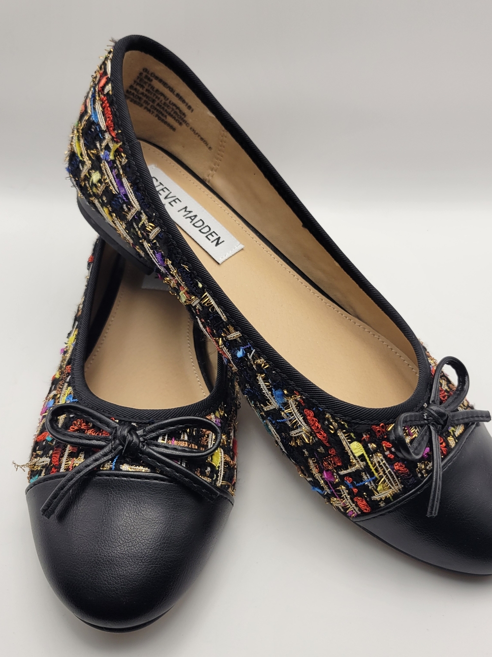 Steve Madden Black Multicolor Tweed Cap-Toe Ballet Flats